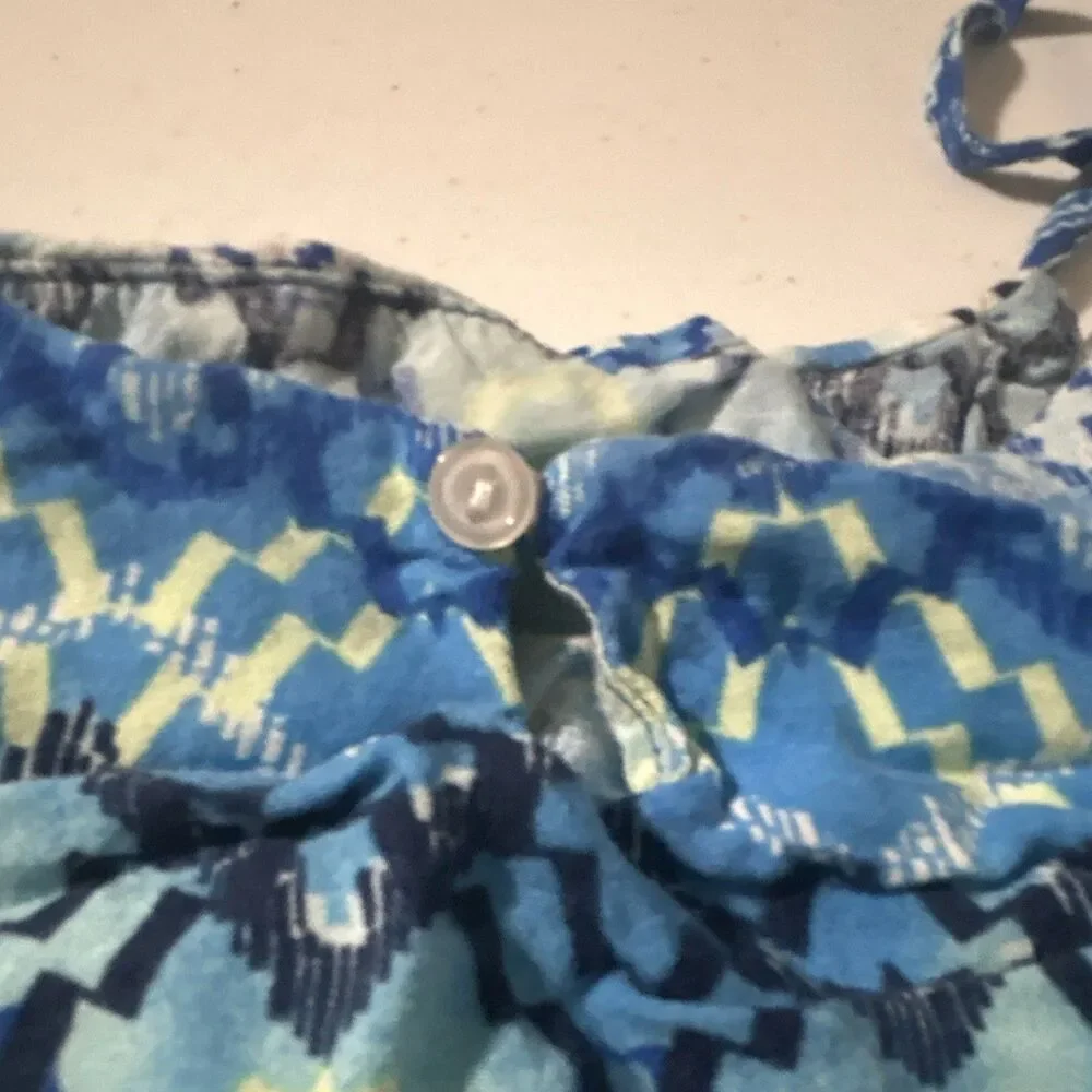 BEAU TEES Girls Size 12 Blue Geometric Sleeveless Romper w/ Lace Trim